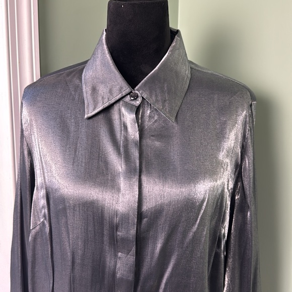 Working Classics designs, metallic silver, button-down blouse, 18 - Picture 2 of 6
